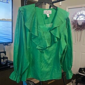 Lord & Taylor Emerald Ruffle Blouse
